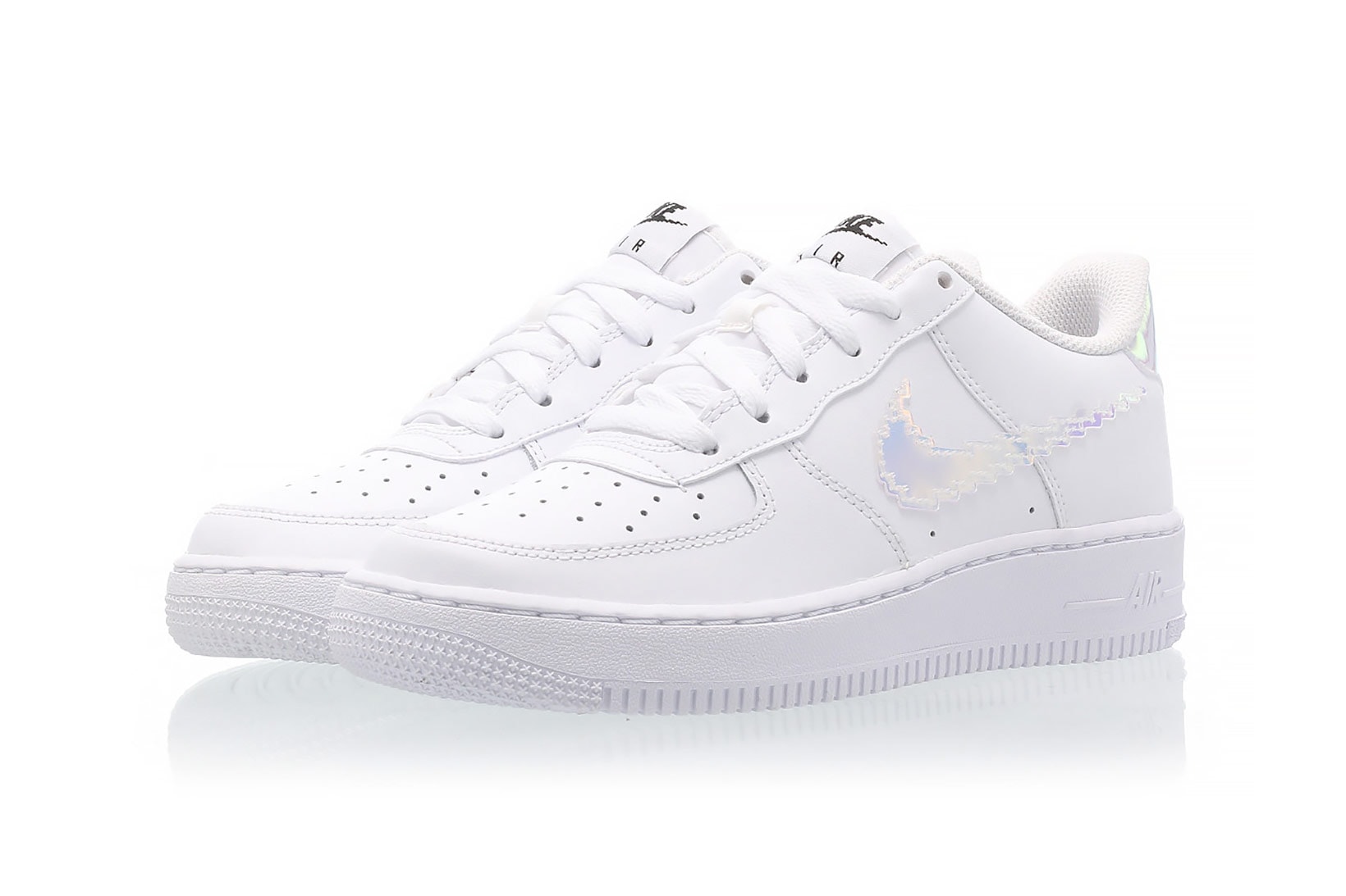 nike air force 1 af1 lv8 sneakers digital iridescent swoosh white colorway footwear shoes lateral laces front