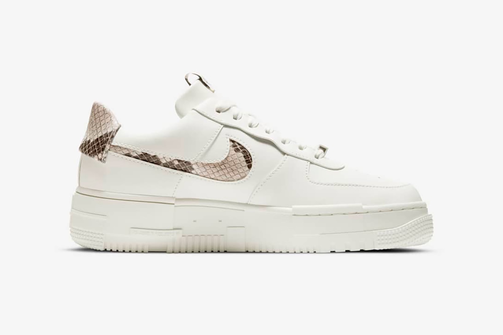 nike air force 1 pixel womens sneakers sail snake skin pattern white colorway sneakerhead footwear shoes laces lateral