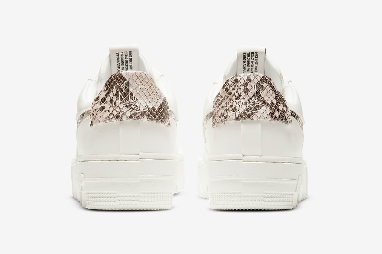 nike air force 1 pixel womens sneakers sail snake skin pattern white colorway sneakerhead footwear shoes heel