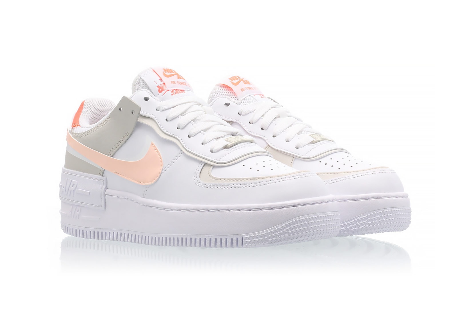 nike air force 1 shadow womens sneakers bright mango white pastel pink orange ivory colorway footwear sneakerhead shoes lateral laces