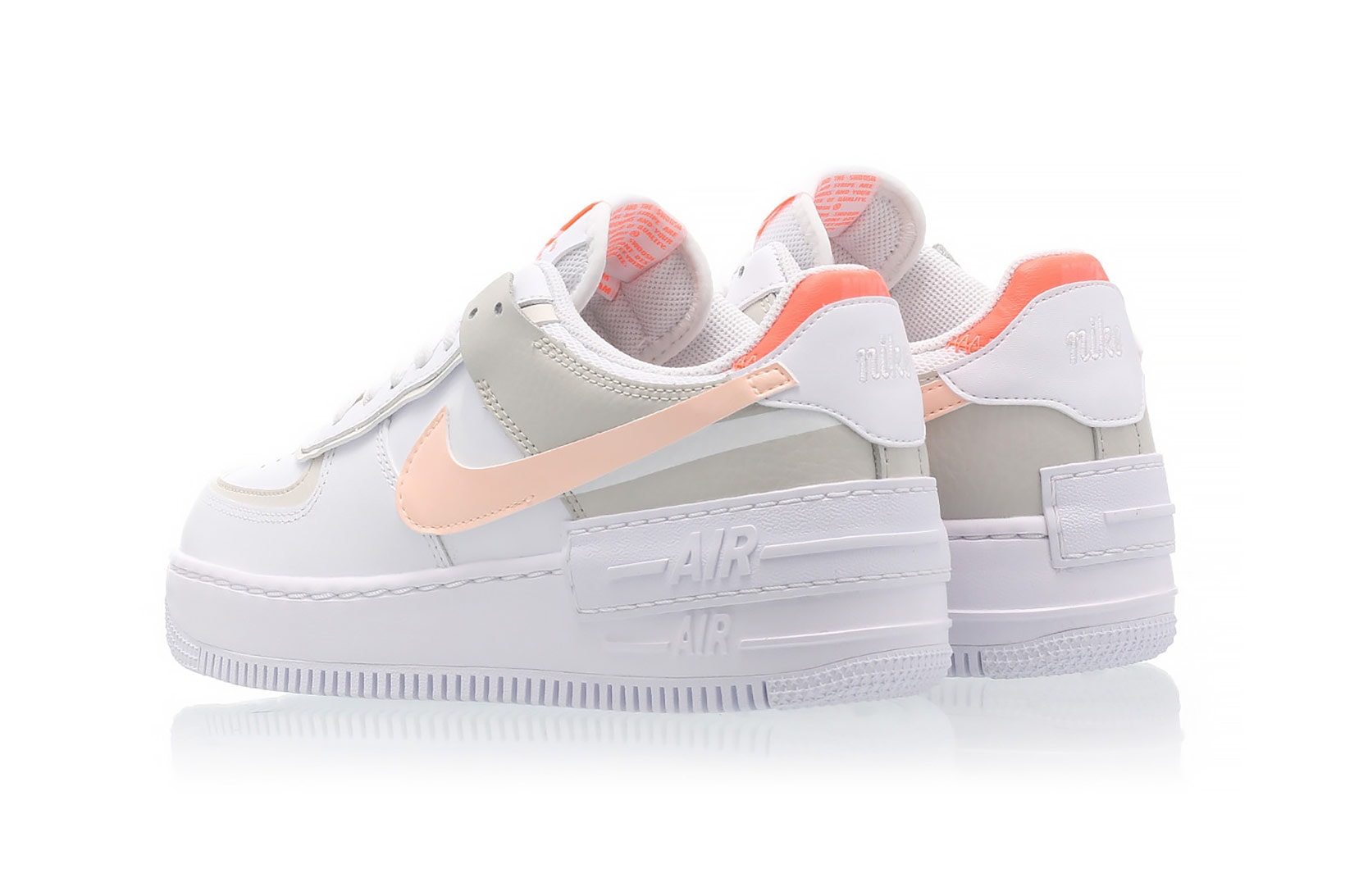 nike air force 1 shadow womens sneakers bright mango white pastel pink orange ivory colorway footwear sneakerhead shoes heel