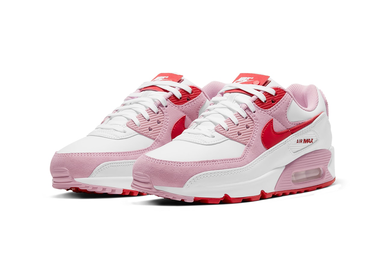 nike air max 90 am90 valentines day sneakers pink red swoosh front laterals air unit
