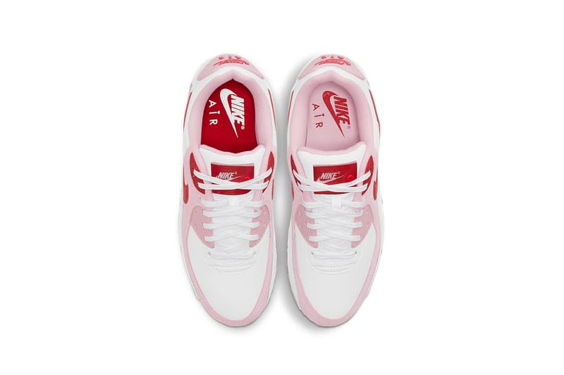 nike air max 90 am90 valentines day sneakers pink red top view shoelaces footbed insoles