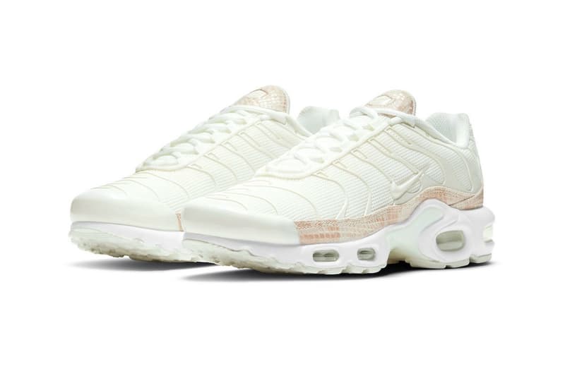 nike air max plus sneakers pink snakeskin print white colorway sneakerhead footwear shoes lateral laces