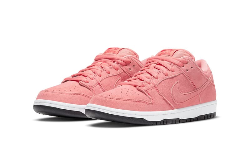 nike sb dunk low sneakers pink pig white black colorway sneakerhead footwear kicks shoes lateral laces