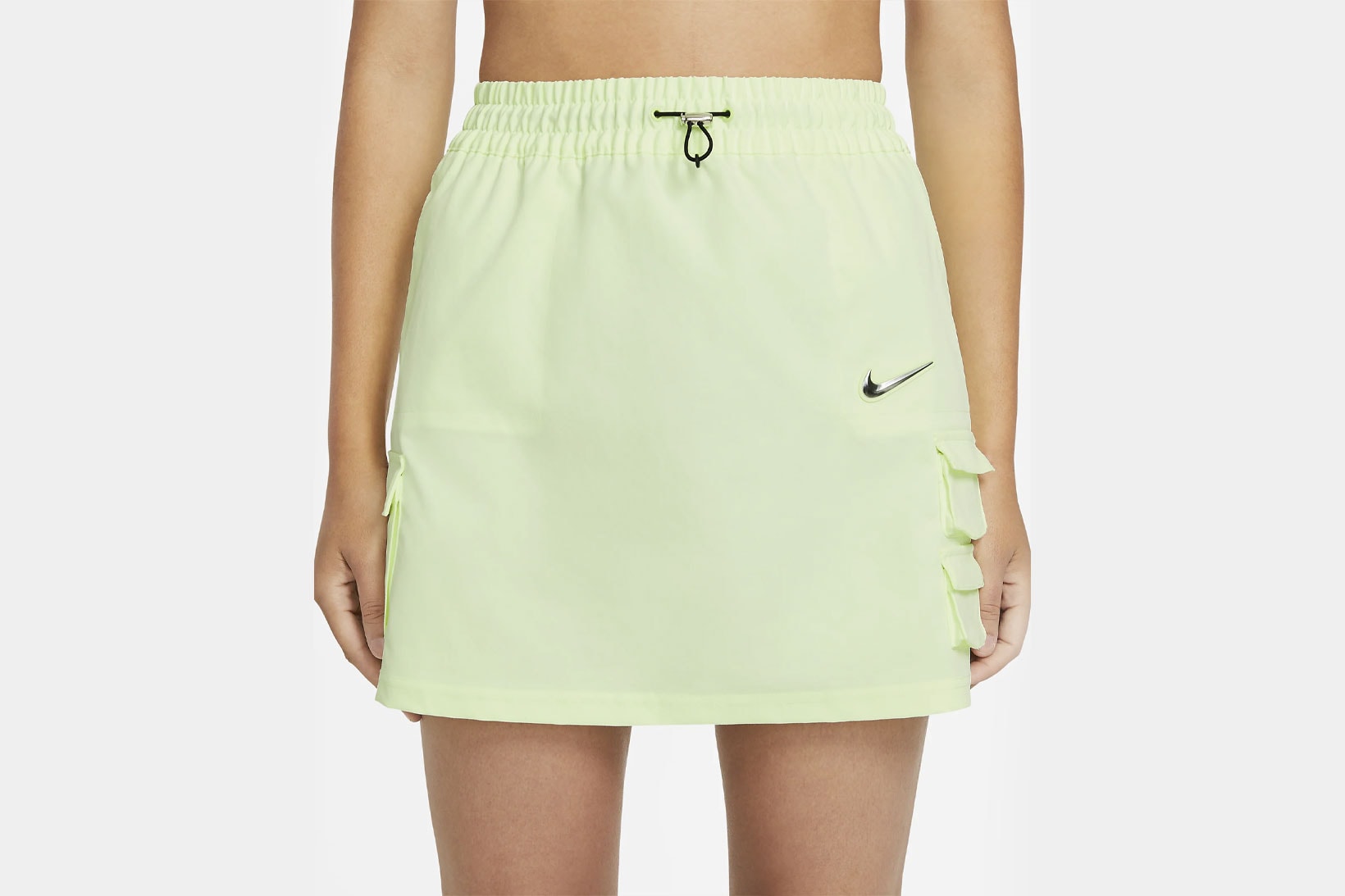 nike sportswear swoosh logo skirt barely volt spring summer outfit closeup