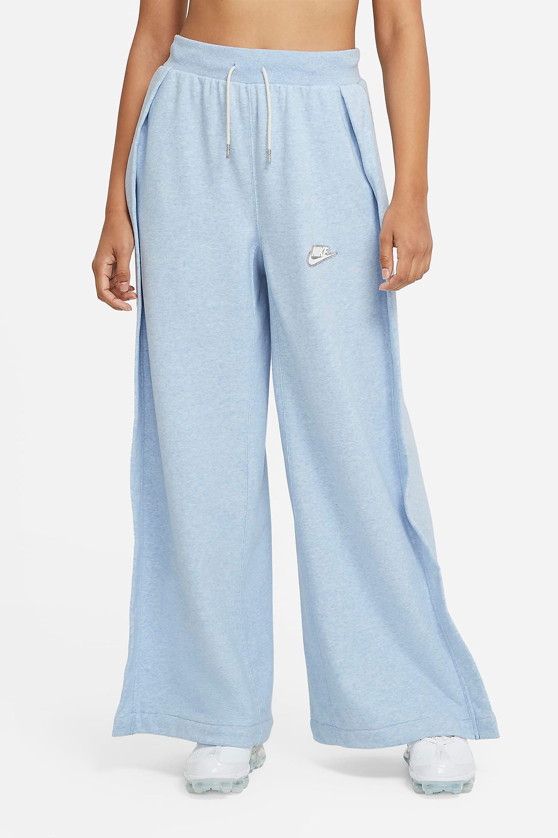 nike sportswear womens french terry trousers wide leg sweatpants sustainable light armoury blue front
