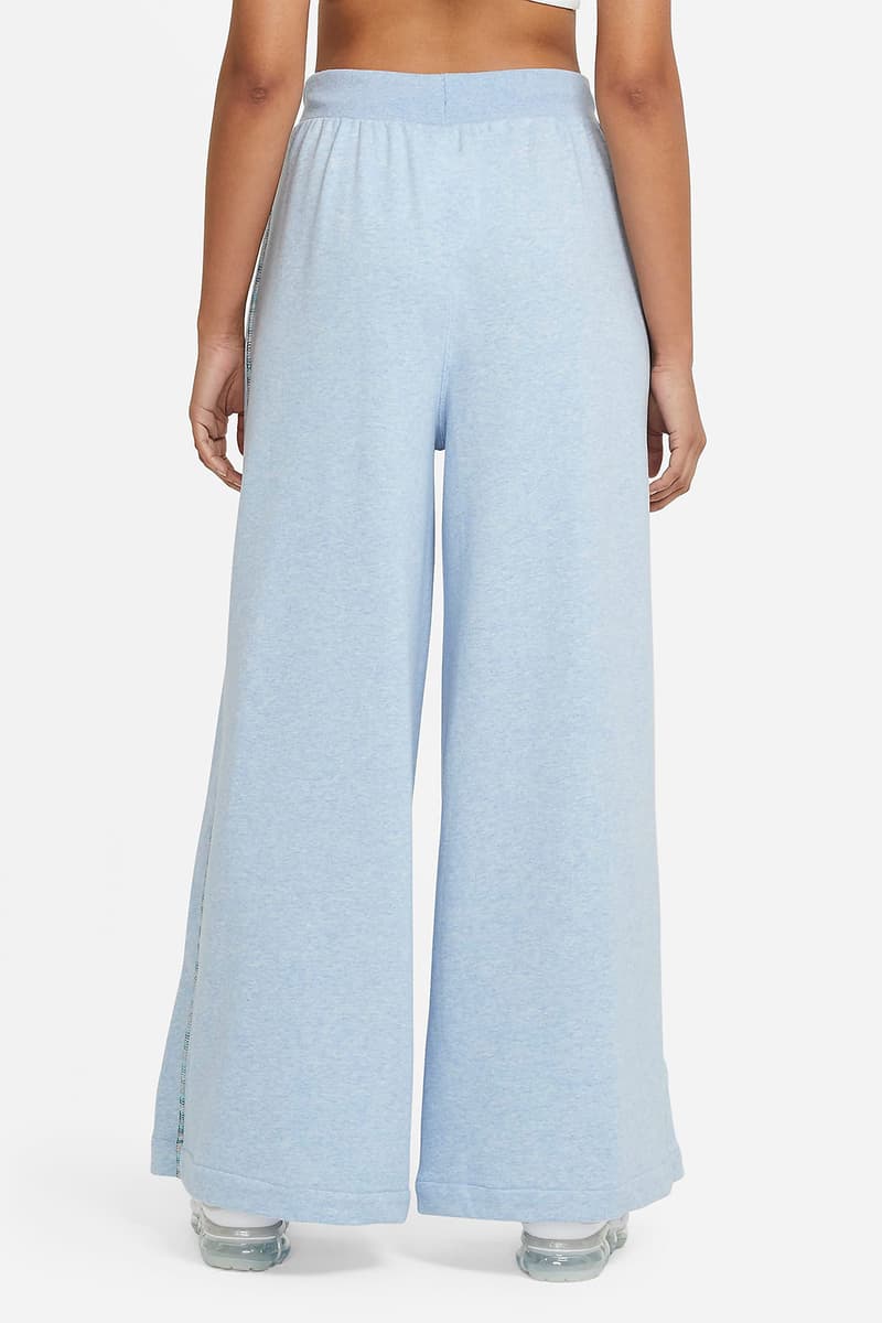 nike sportswear womens french terry trousers wide leg sweatpants sustainable light armoury blue back