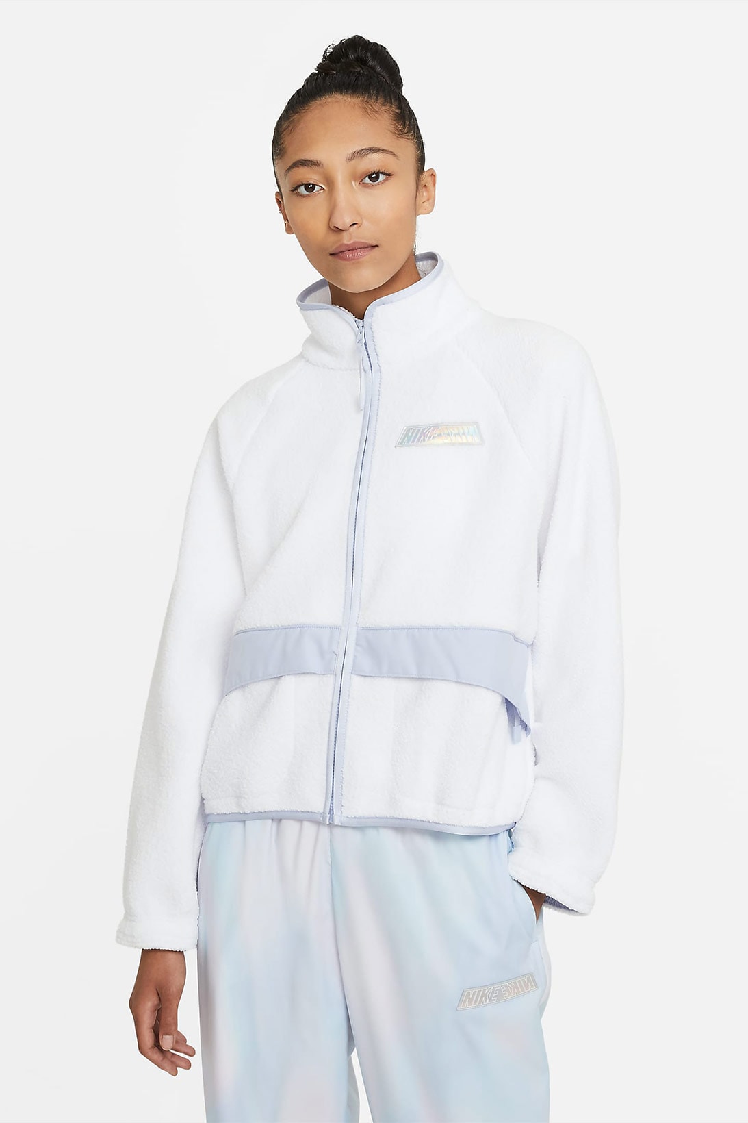 nike sportswear womens sherpa fleece jacket outerwear white ghost front sweatpants