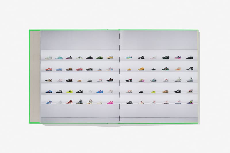 virgil abloh nike icons book retrospective collaboration taschen off-white neon green sneak peek pages sneakers