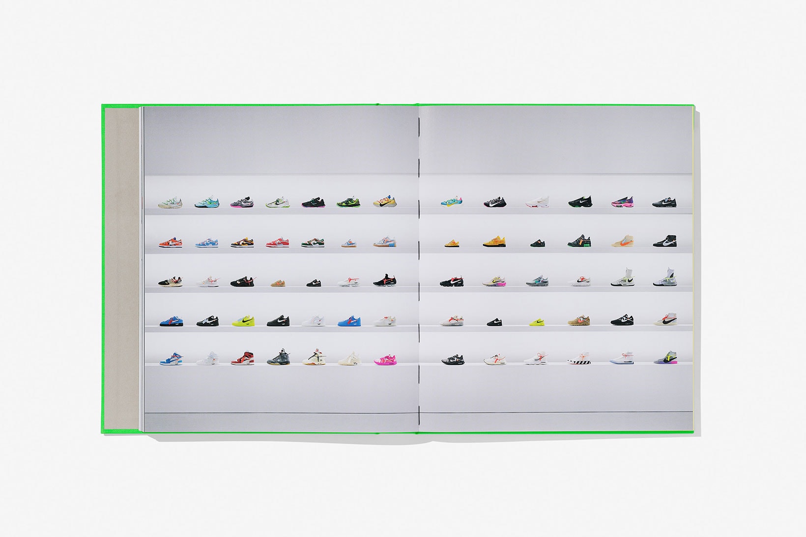 virgil abloh nike icons book retrospective collaboration taschen off-white neon green sneak peek pages sneakers