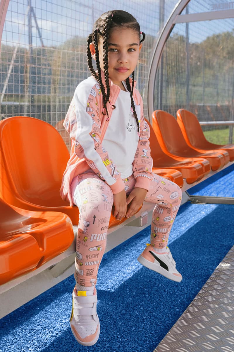 peanuts puma collaboration kids childrens clothing pink tracksuit snoopy woodstock charlie brown