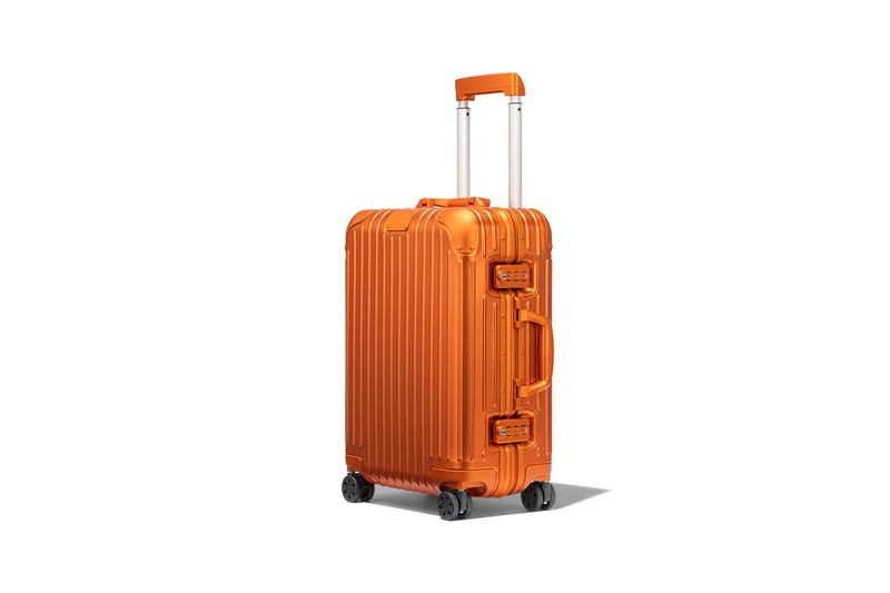 rimowa aluminium original collection new colorways mars orange cabin suitcase luggage handle side view