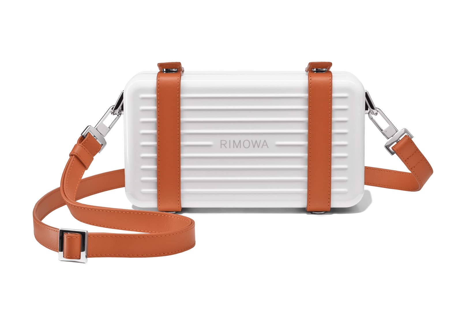 rimowa aluminium original collection new colorways personal white brown front view strap