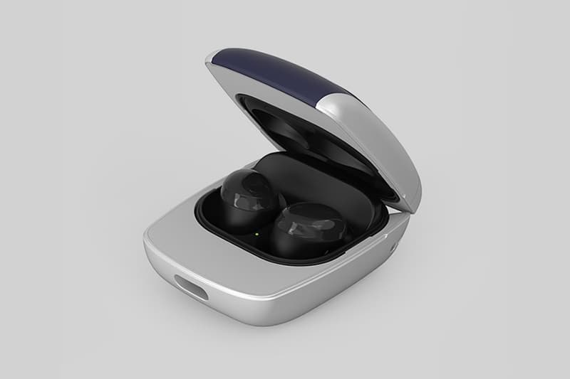 samsung galaxy buds pro anycall protective case sgh e700 gray silver navy blue phone open inside earphones