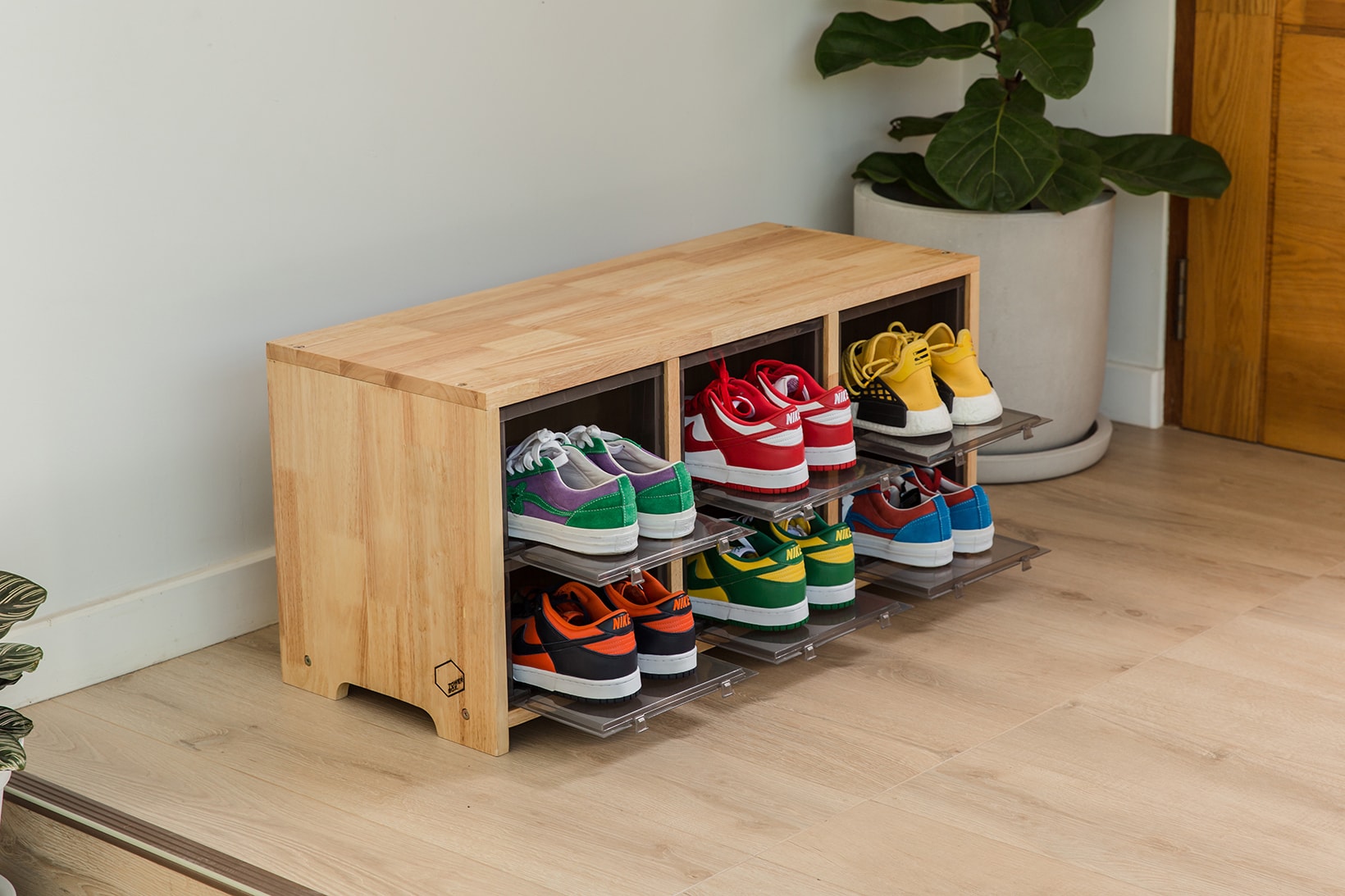 Sneaker Storage Organizer Bench Shoe Box Tower Box Wooden Stool