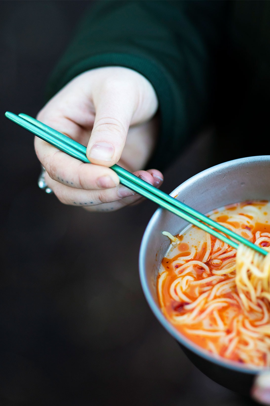 snow peak titanium chopsticks cutlery outdoor utensils color green noodles soup
