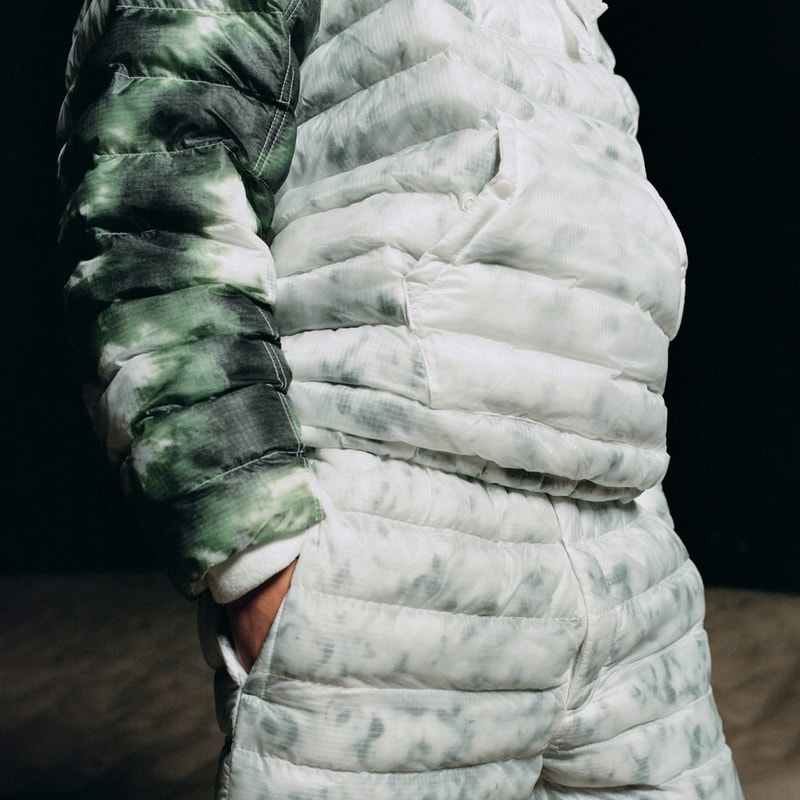 stussy nike apparel collaboration puffer upcycled hand-dyed sweater pants puffer