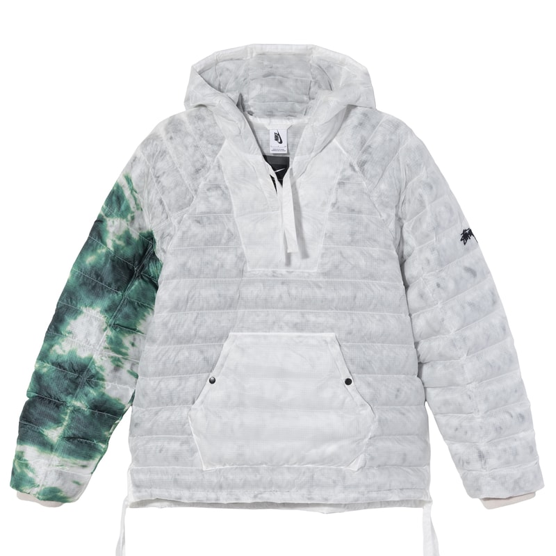 stussy nike apparel collaboration puffer upcycled hand-dyed sweater pants puffer details front sleeves