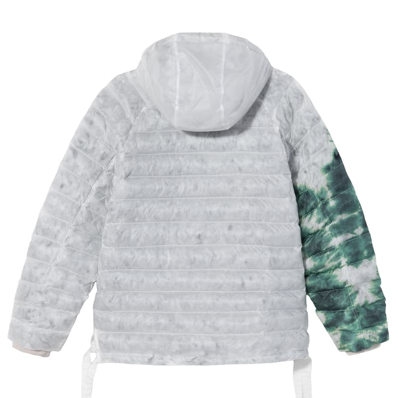 stussy nike apparel collaboration puffer upcycled hand-dyed sweater pants puffer details back hoodie