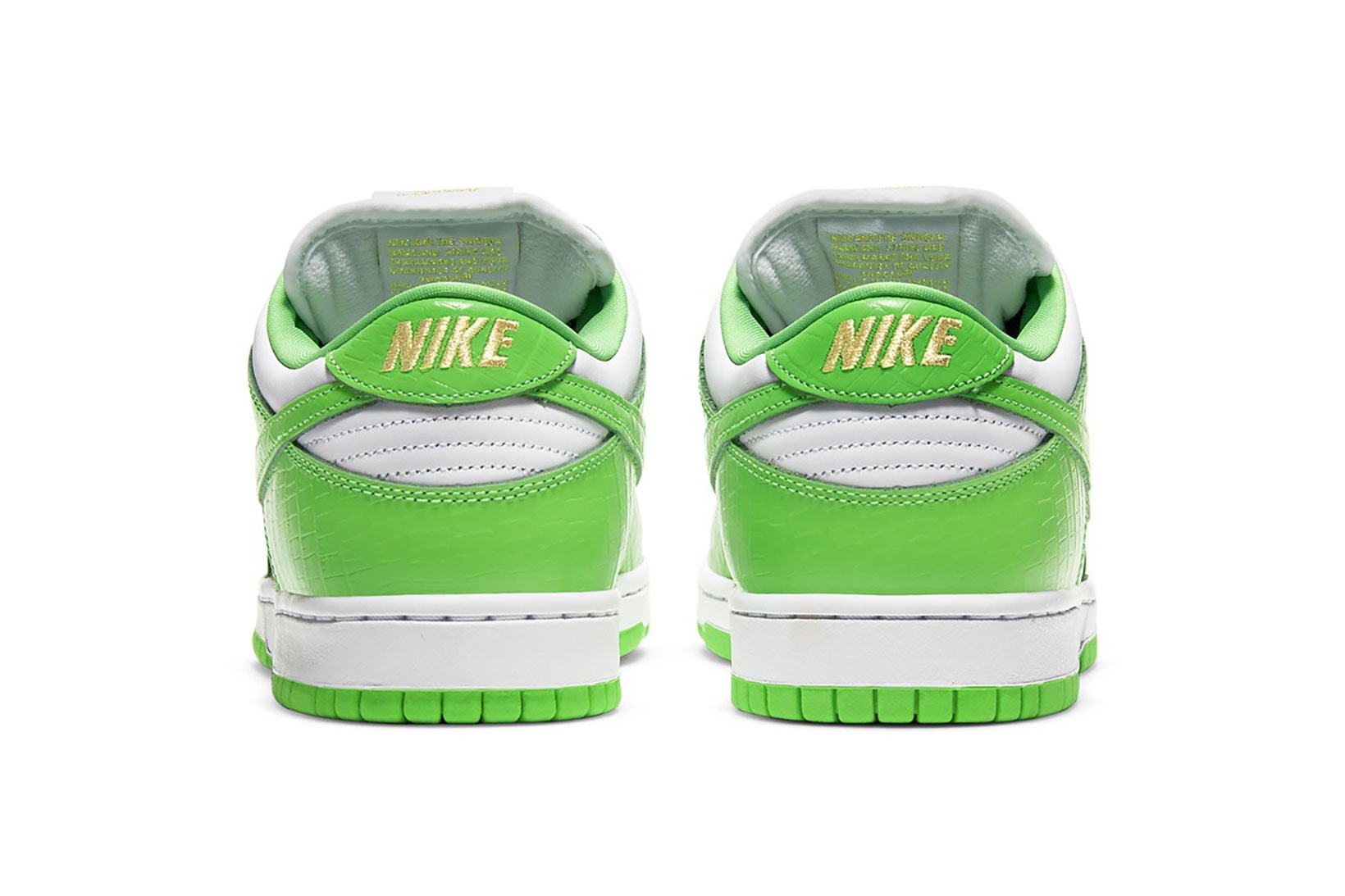 supreme nike sb dunk low collaboration sneakers mean green white black stars colorway sneakerhead shoes footwear heel