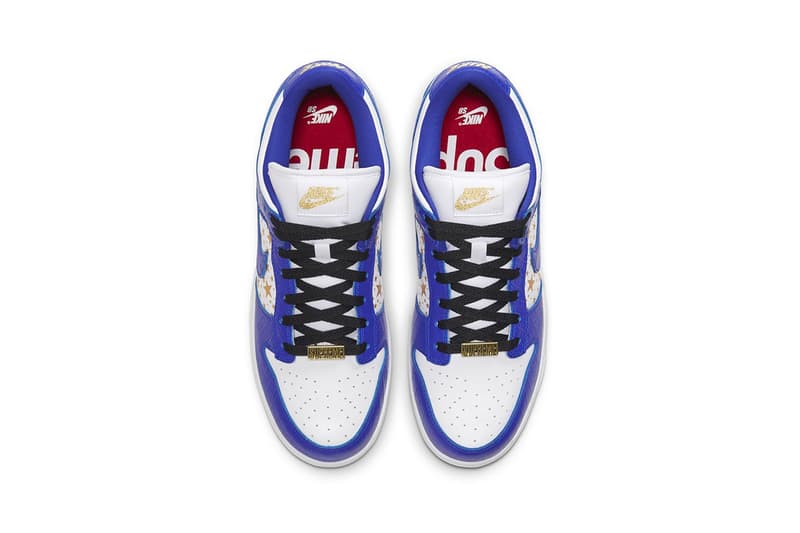 Supreme x Nike SB Dunk Low Hyper Blue Gold Stars White