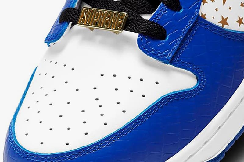 Supreme x Nike SB Dunk Low Hyper Blue Gold Stars White