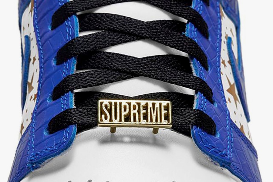 Supreme x Nike SB Dunk Low Hyper Blue Gold Stars White