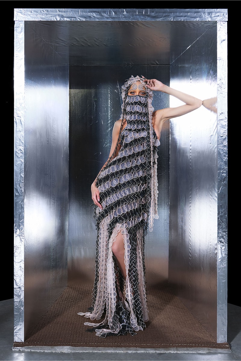 area swarovski haute couture collection crystals pattern headwear gown dress