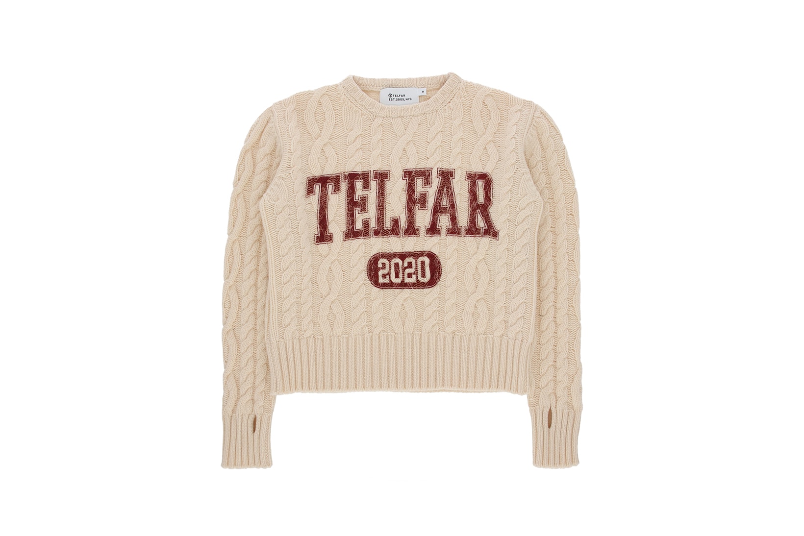 telfar cable knit knitwear thumbhole sweater winter apparel off white white red