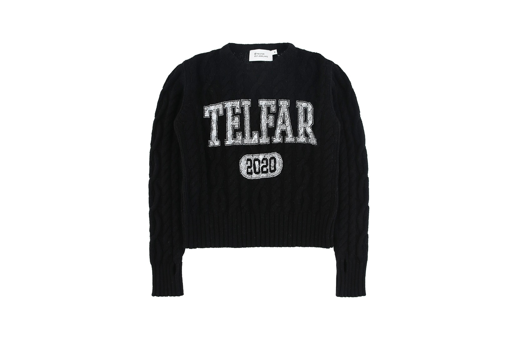 telfar cable knit knitwear thumbhole sweater winter apparel black white