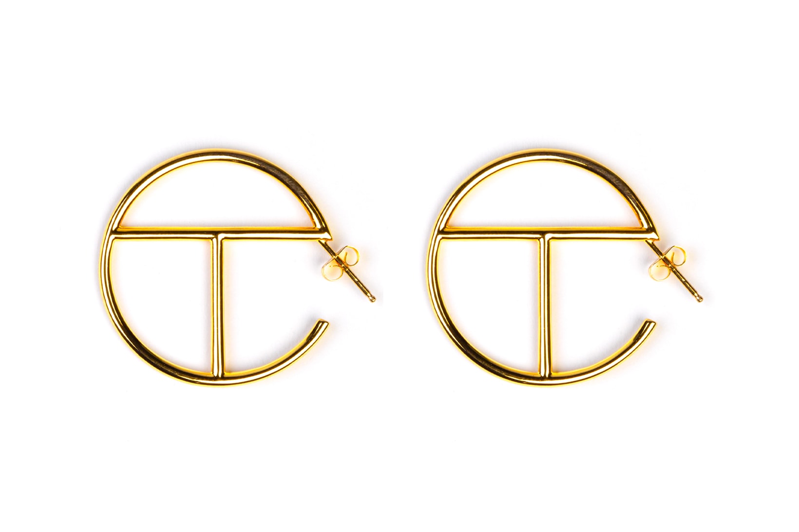 Telfar Logo Hoop Earrings Gold Silver Medium