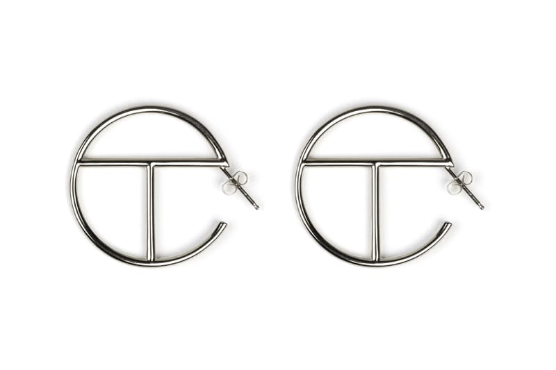 Telfar Logo Hoop Earrings Gold Silver Medium