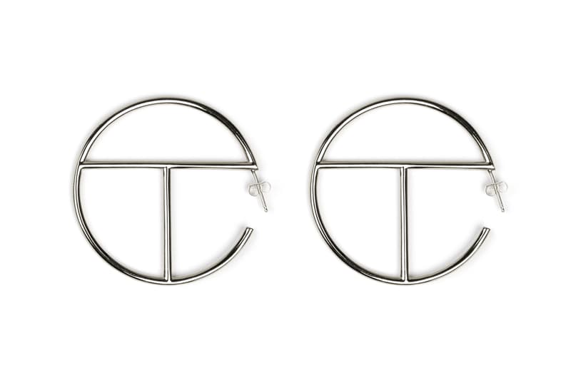 Telfar Logo Hoop Earrings Gold Silver Medium