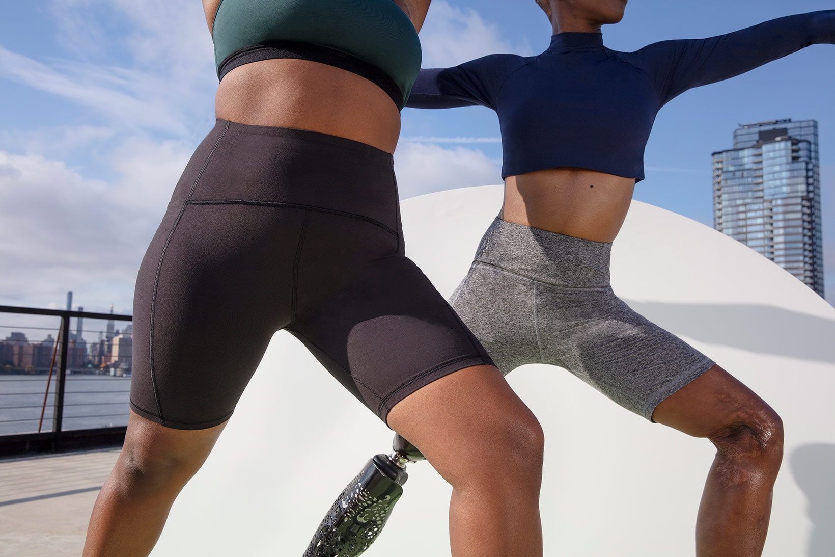 thinx activewear period absorbing bike training shorts black olive green long sleeve top tank socks city skyline stretch
