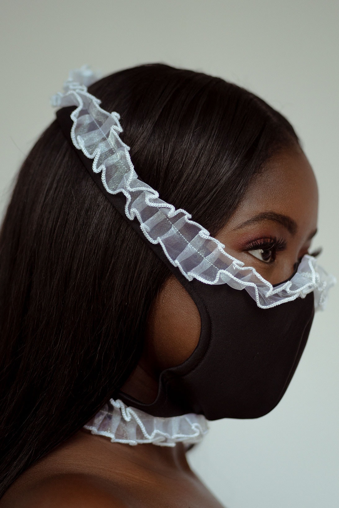 tia adeola ruffle face mask black white colorway limited edition