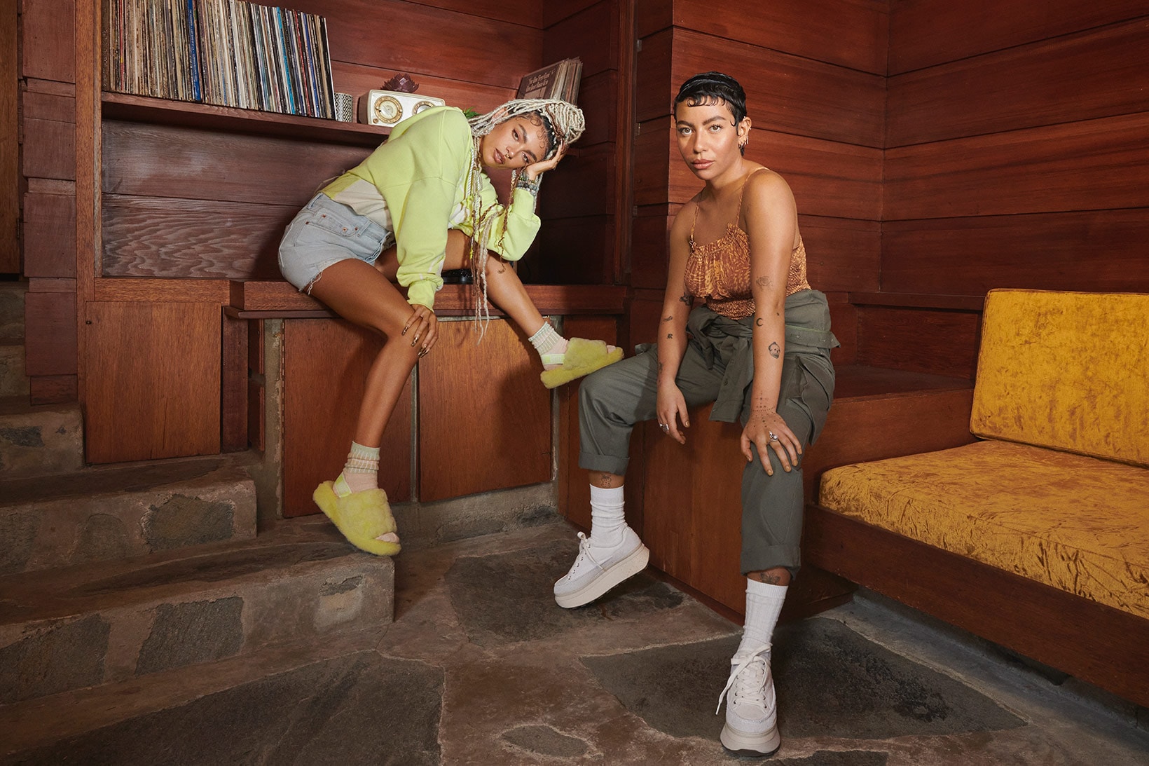 ugg spring summer collection campaign quin blai bailey quinones sneakers fluff yeah slides sandals sweater hoodie shorts pants