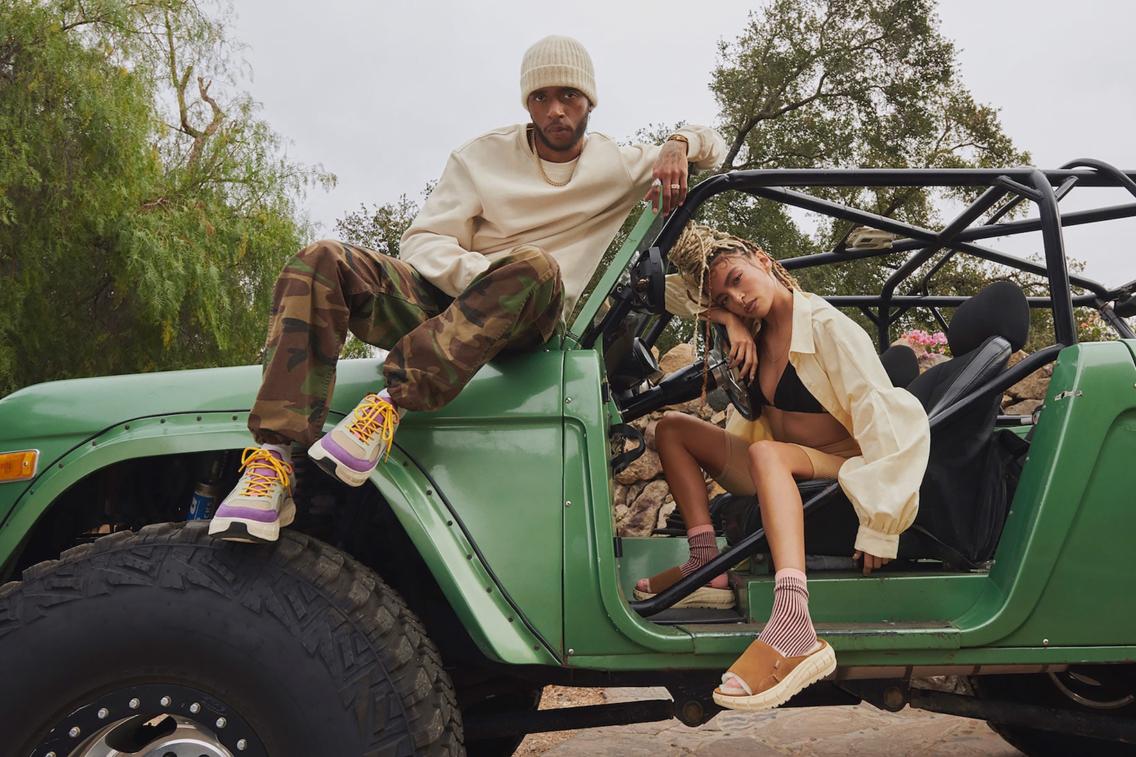 ugg spring summer collection campaign 6lack quin sandals sneakers car beanie camo pants sweater shirt