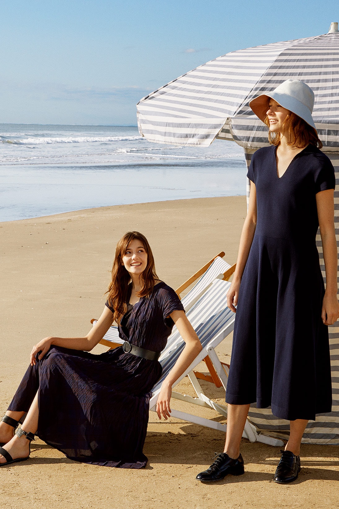 uniqlo ines de la fressange spring summer collaboration maxi dresses hat beach umbrella