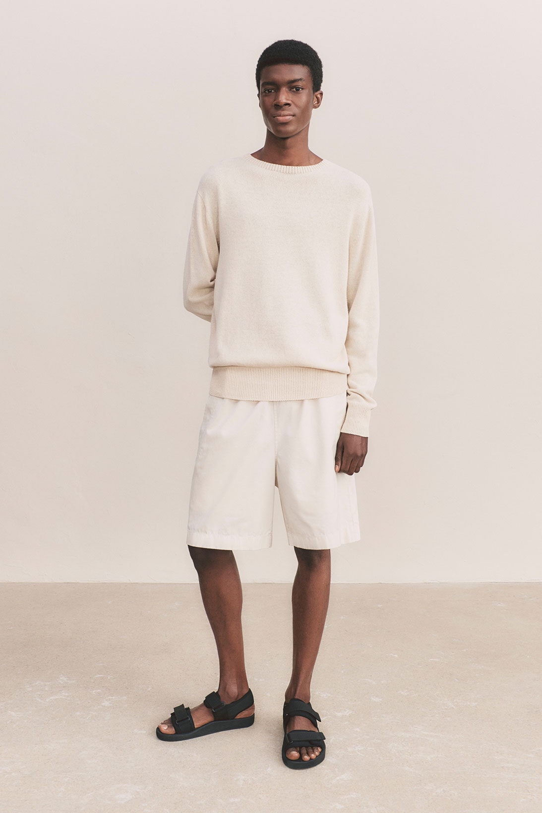 uniqlo u spring summer collection white sweater shorts sandals