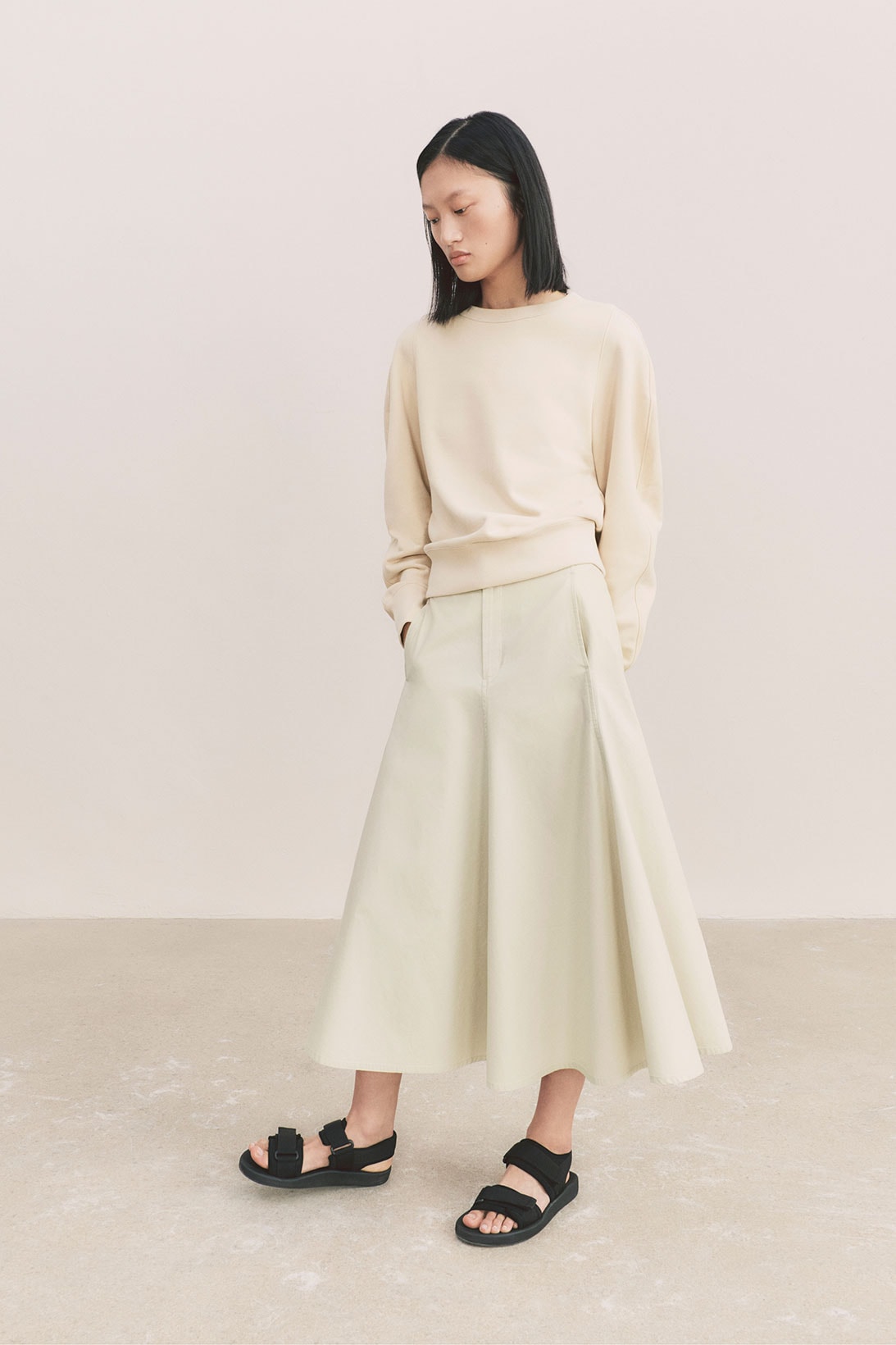 uniqlo u spring summer collection skirt sweater sandals white