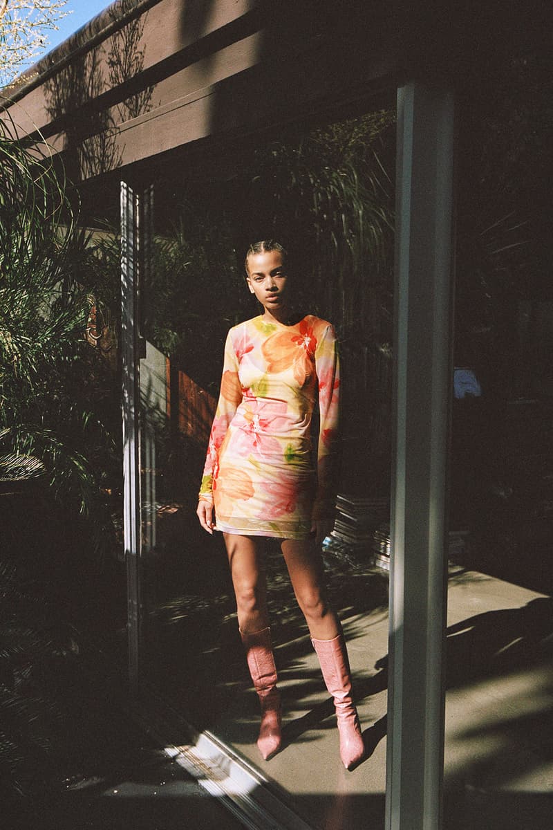 with jean stratosphere drop 2 spring summer lookbook floral print dress sheer pink orange yellow