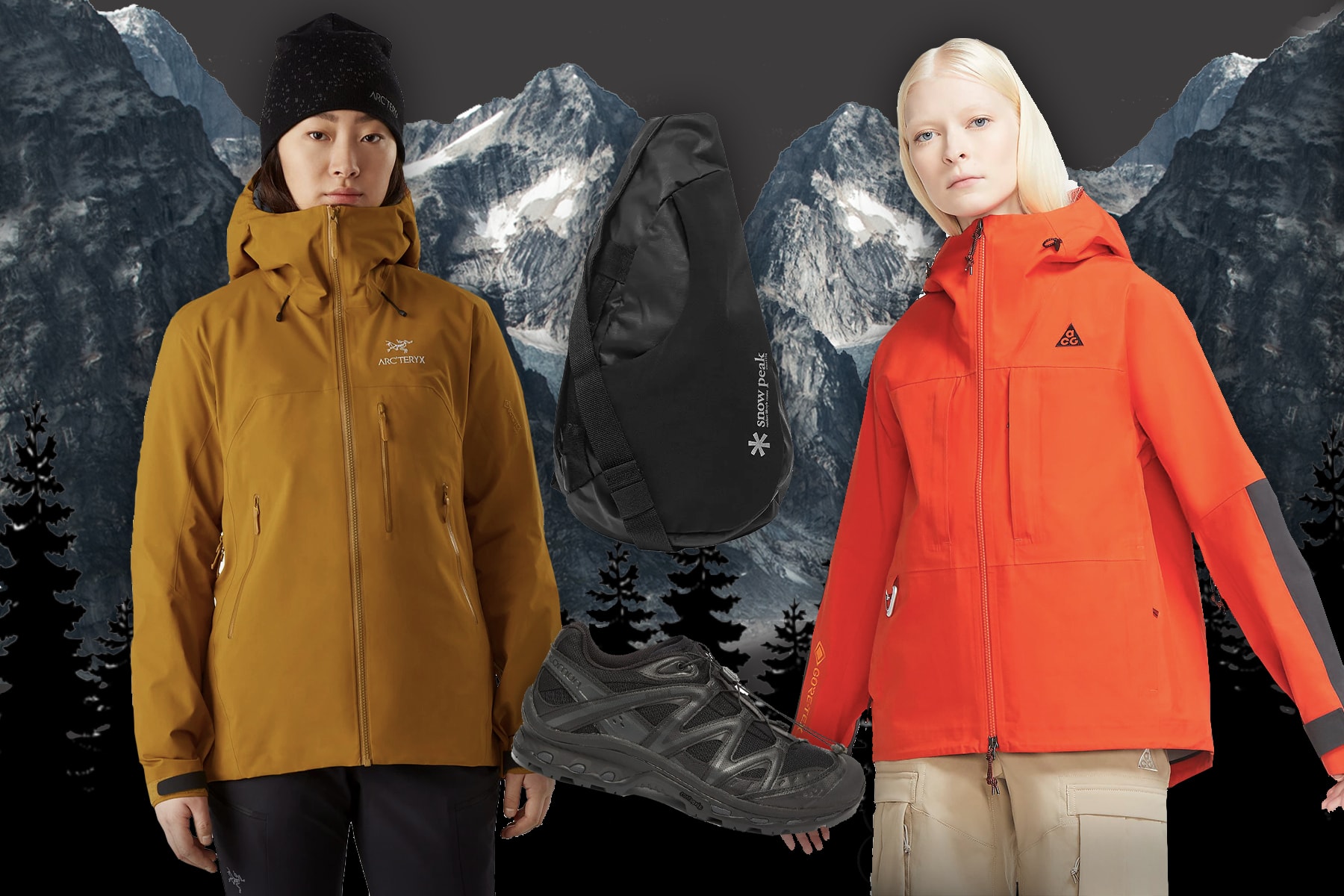 Best Women's Technical Outerwear Brands Snow Peak Arc'Teryx Nike ACG Columbia Salomon Sneakers Hiking Boots Gore-Tex Jacket