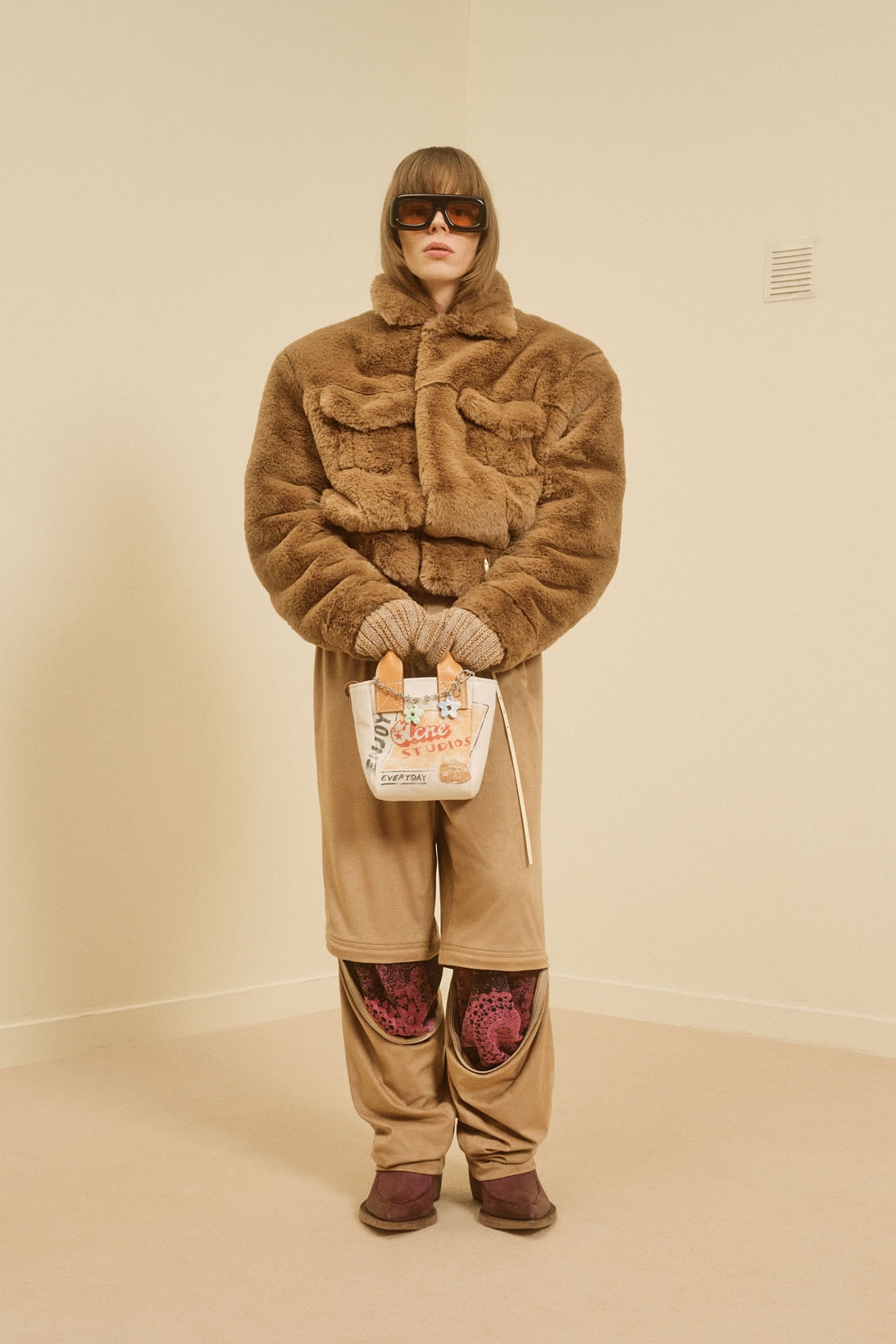 acne studios menswear fall winter 2021 fw21 collection lookbook fur jacket coat open knee pants