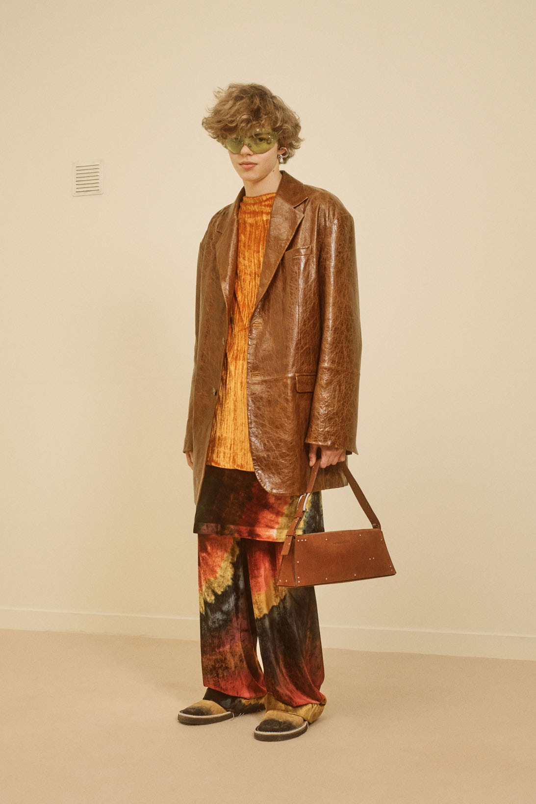 acne studios menswear fall winter 2021 fw21 collection lookbook leather coat jacket trousers print