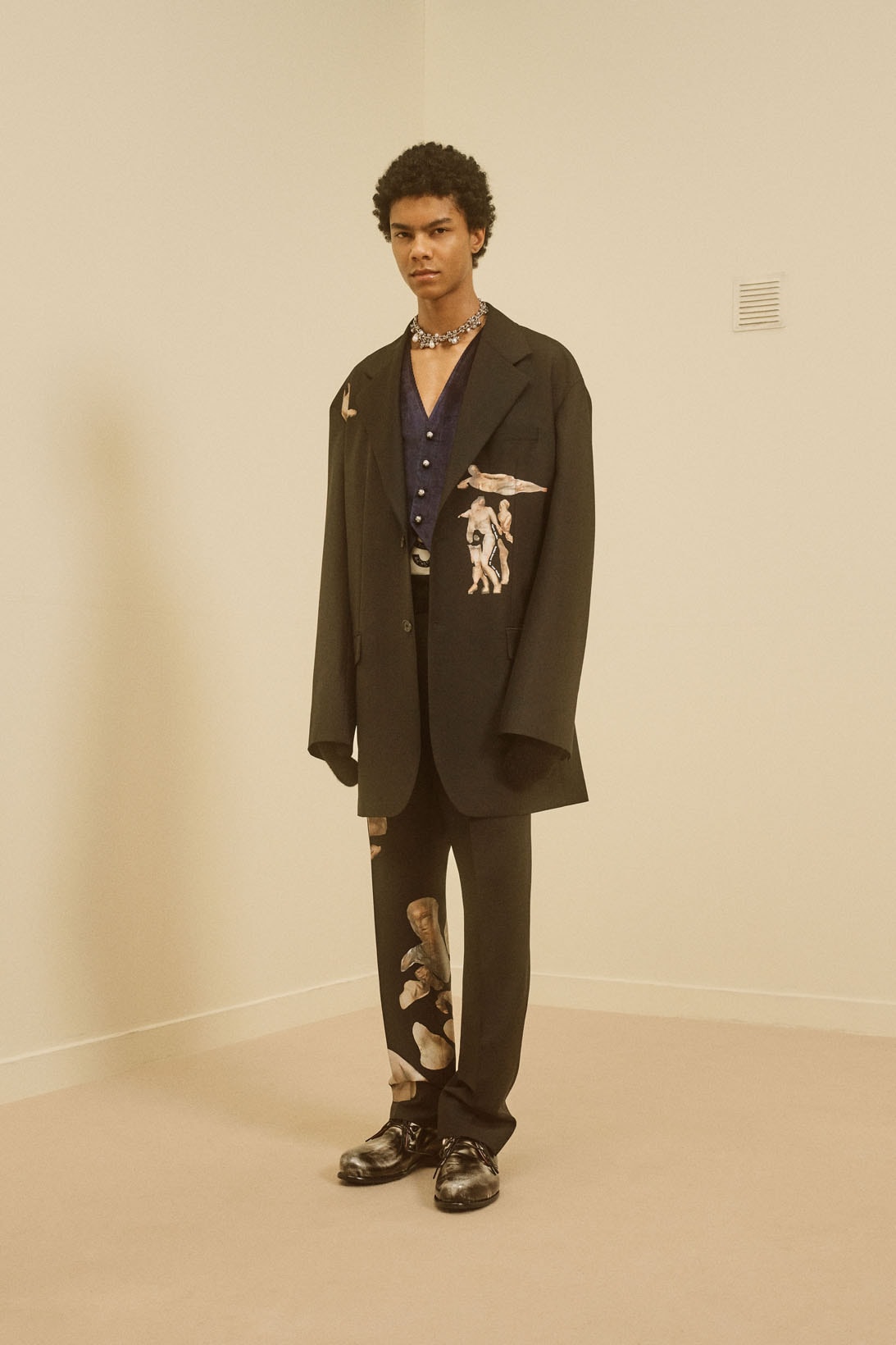 acne studios menswear fall winter 2021 fw21 collection lookbook print graphics suit jacket trousers