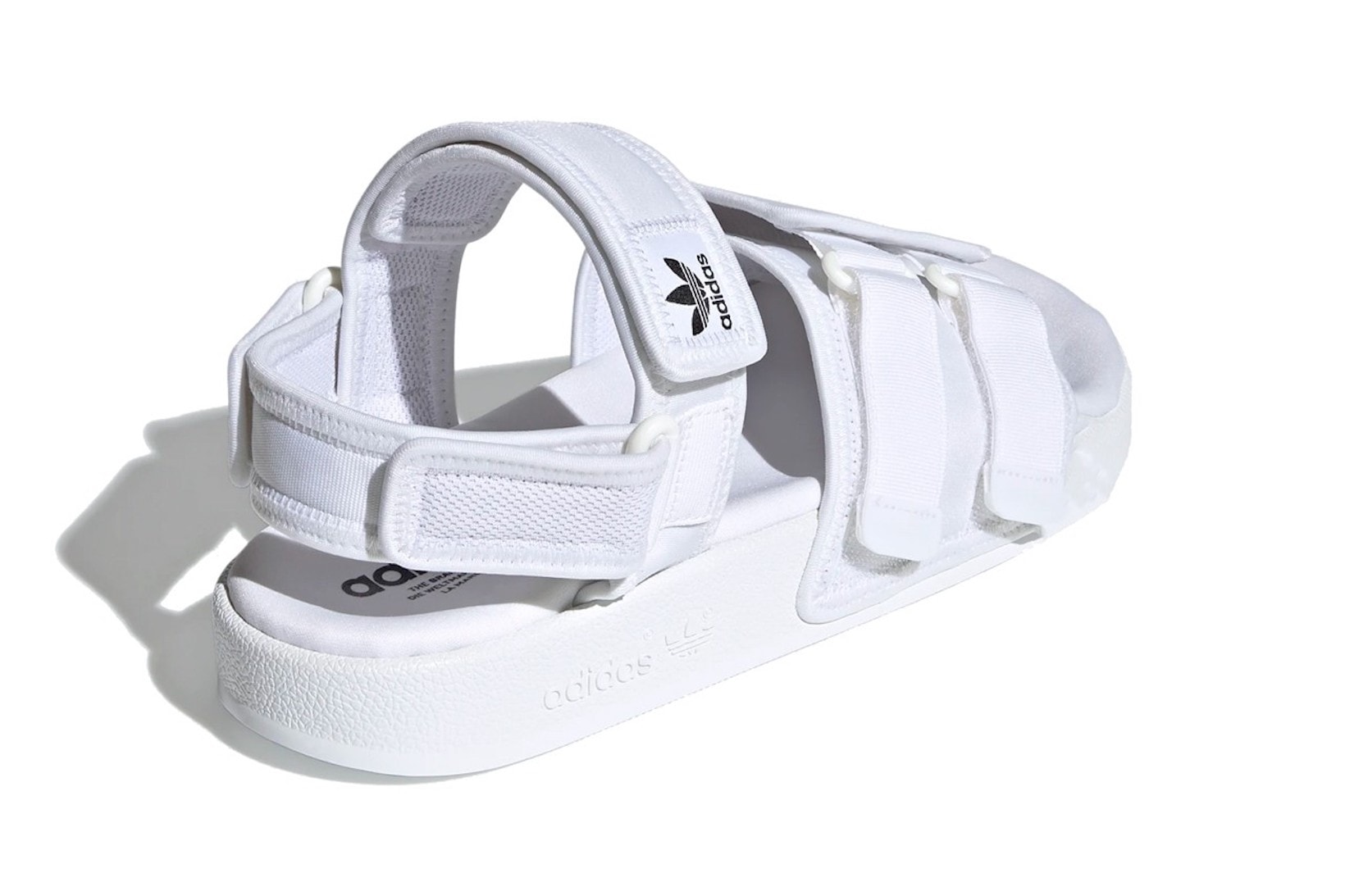 adidas originals adilette slide sandals velcro white colorway footwear heel back