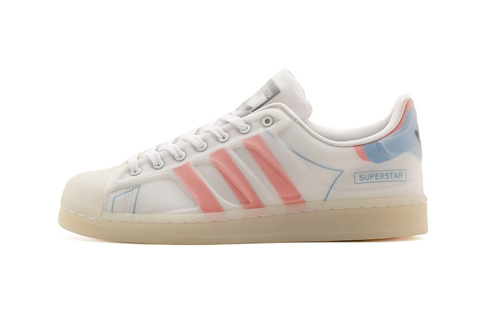 adidas superstar futurshell sneakers white coral pink blue colorway footwear shoes kicks sneakerhead lateral