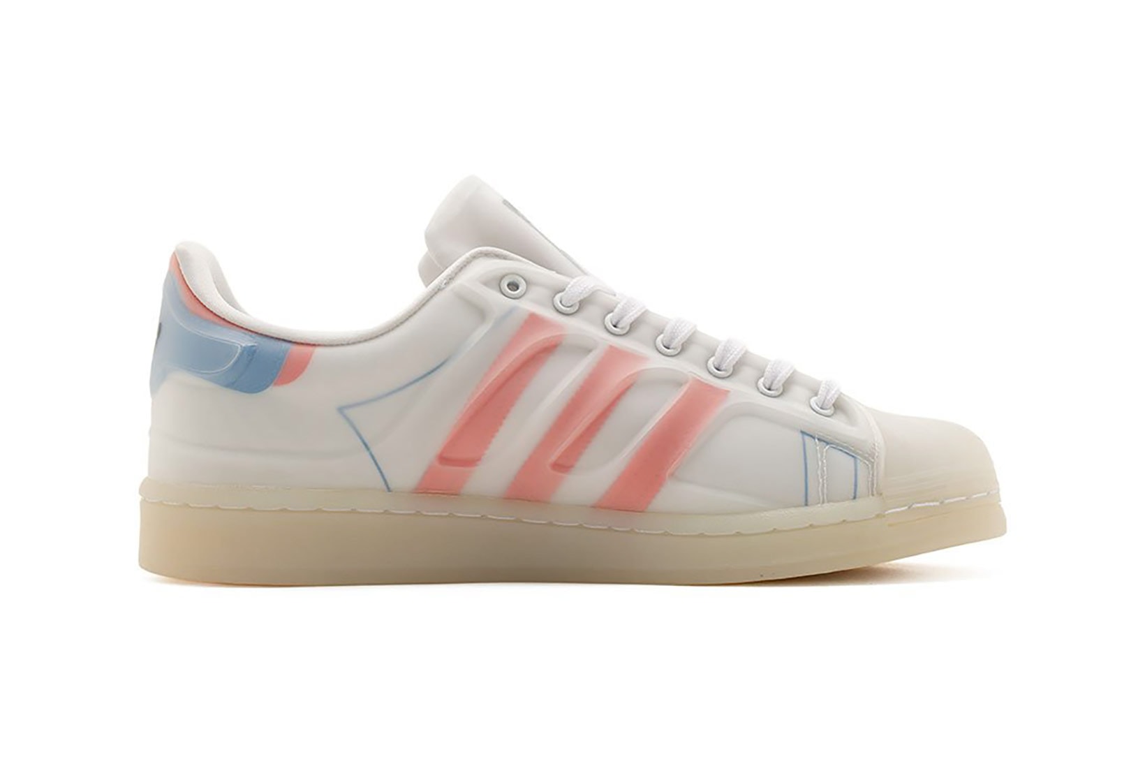 adidas superstar futurshell sneakers white coral pink blue colorway footwear shoes kicks sneakerhead lateral