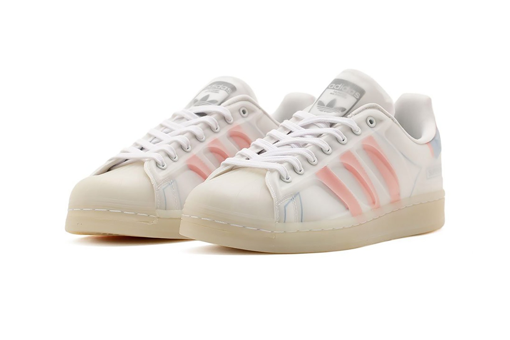 adidas superstar futurshell sneakers white coral pink blue colorway footwear shoes kicks sneakerhead lateral laces